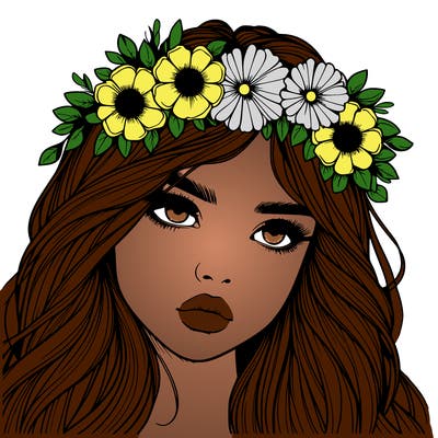 realistic girl with flowers crown