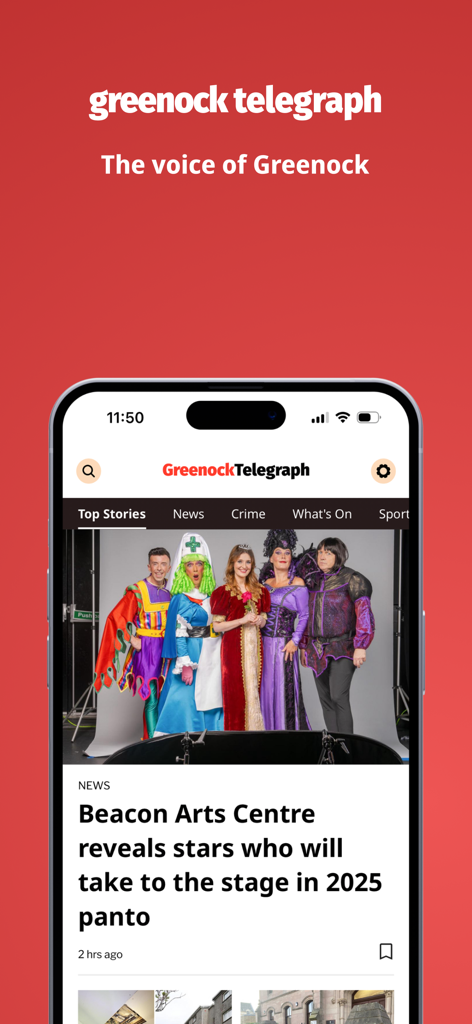 Greenock Telegraph - Greenock Telegraph mobile app home screen showing local news articles and top stories