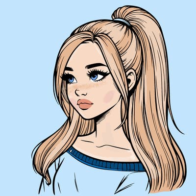 realistic girl with a high ponytail