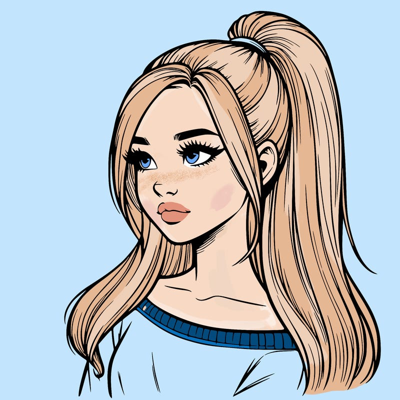 realistic girl with a high ponytail