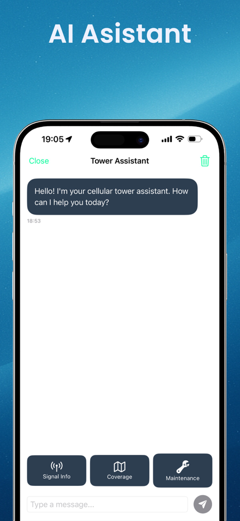 Cell Tower Locator Open Signal - AI assistant chat screen for cell tower location and signal support