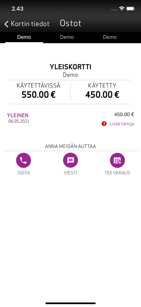Oberfläche der mobilen S-Business-App mit Anzeige des Firmenkartenguthabens und des Transaktionsverlaufs.