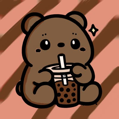 a cute bear drinking boba