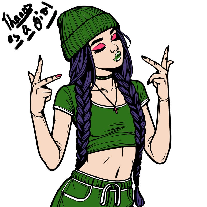 realistic teenage girl with braids and a beanie and crop top doing 🫶🏼