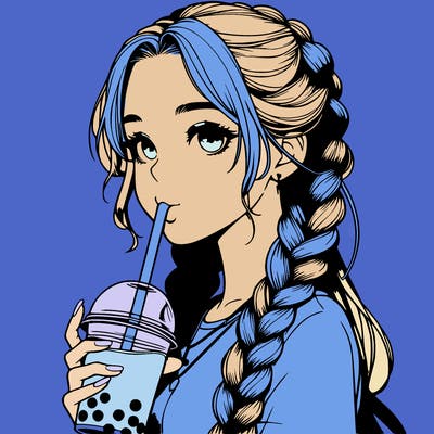 realistic girl with braided hair drinking boba