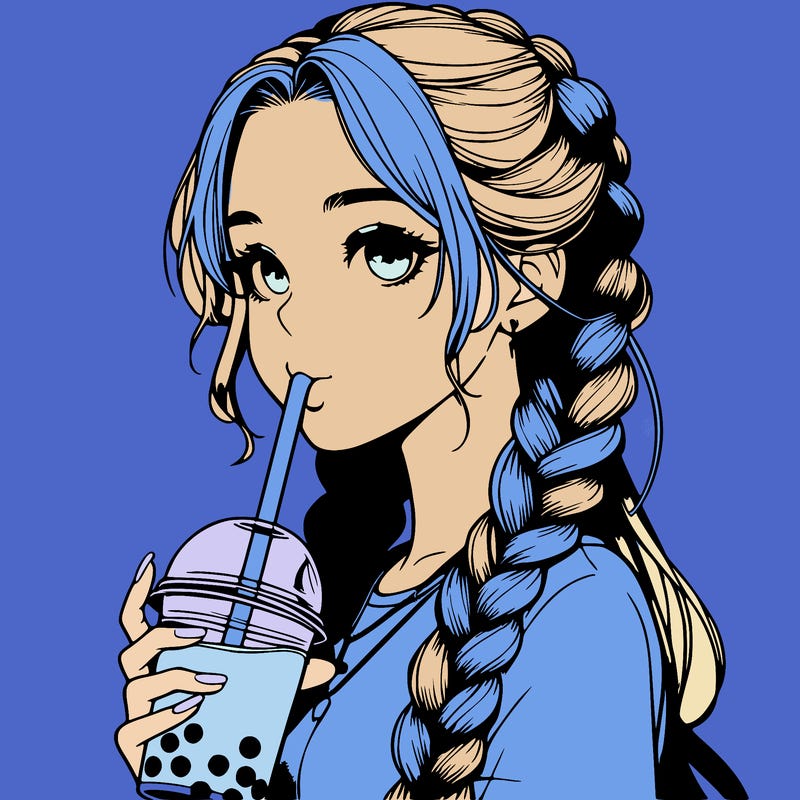 realistic girl with braided hair drinking boba