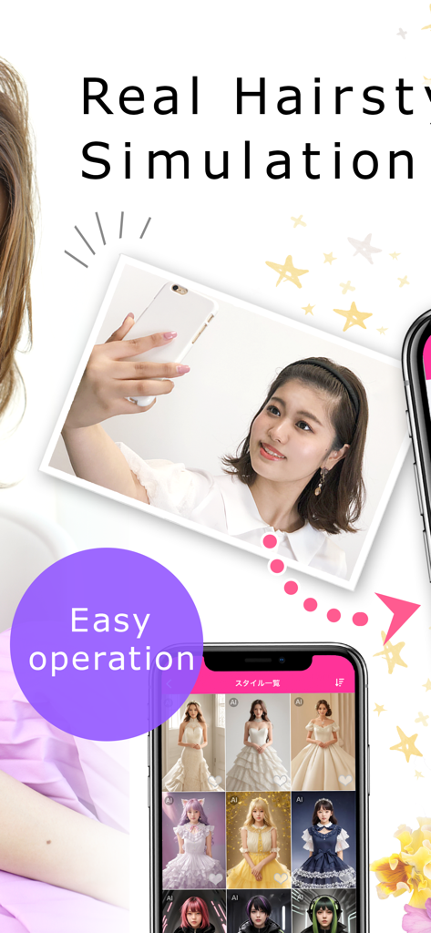 A woman taking a selfie for real hairstyle simulation and easy AI makeover