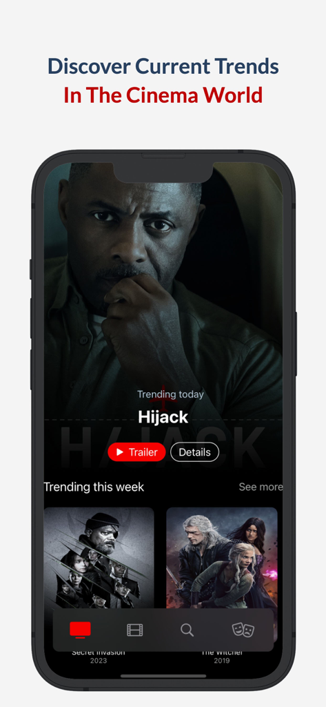 Flujo TV 앱 인터페이스가 iPhone에서 인기 영화 및 TV 시리즈 목록을 보여주는 모습