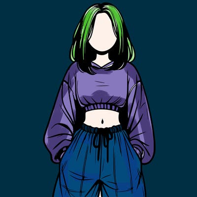 realistic girl faceless with baggy pants and a crop top