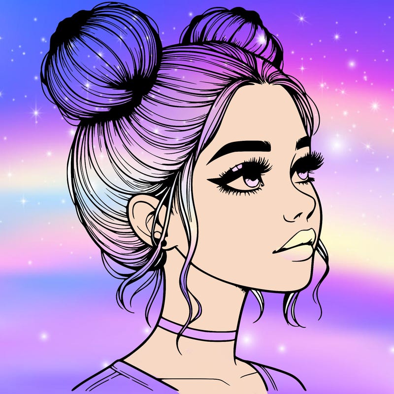 realistic girl with buns on the top of her head