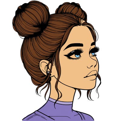 realistic girl with buns on the top of her head