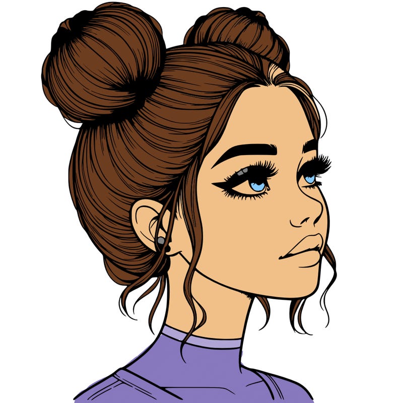 realistic girl with buns on the top of her head