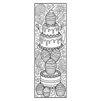Dive into a world of delicious creativity with this charming Red Velvet Cake bookmark coloring page, featuring decadent treats and delightful baking accents. It's the perfect artistic project for anyone who loves sweets and reading.