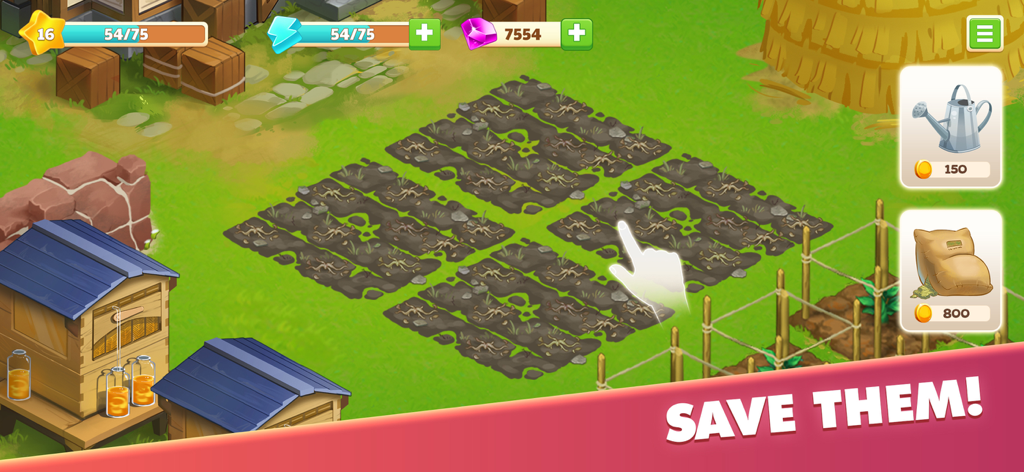 Family Journey: Island Life - A farm simulation scene in Family Journey Island Life with garden plots and a beehive