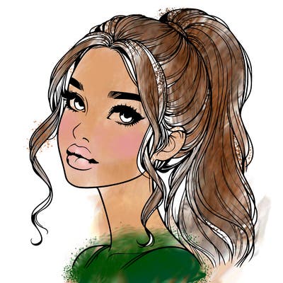 realistic girl with a ponytail on her hair and lips