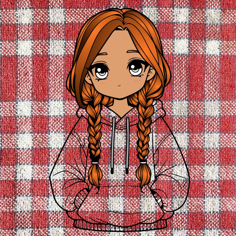 a realistic girl with a oversized hoodie and she has braids