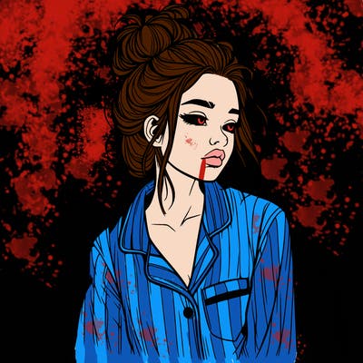 realistic woman with pajamas on and a messy bun