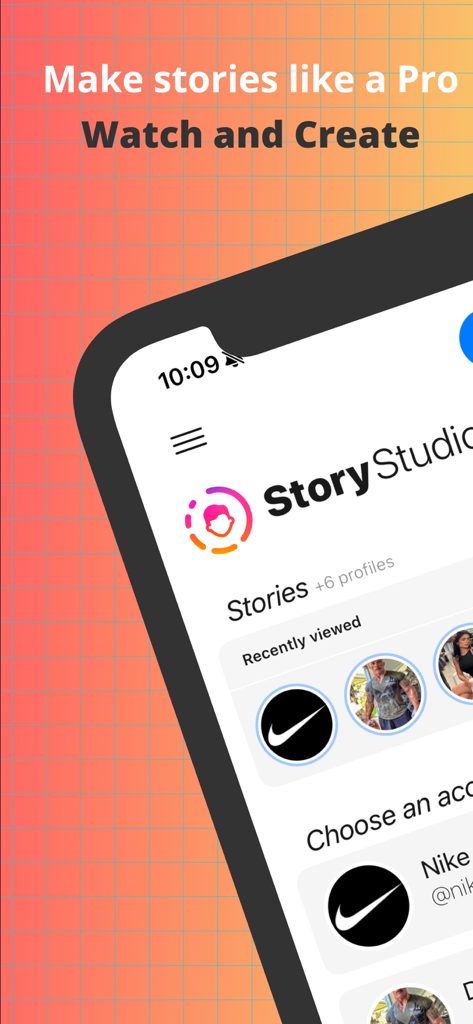 Story Studio for Instagram IG - Story Studio app interface showing Instagram stories viewing and content creation features