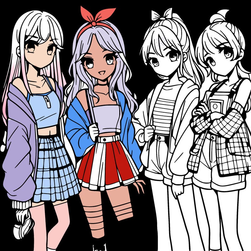 teen manga girls group of 4