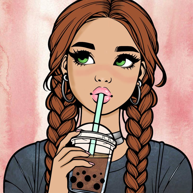 realistic girl with braided hair drinking boba