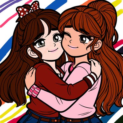 two girls hugging