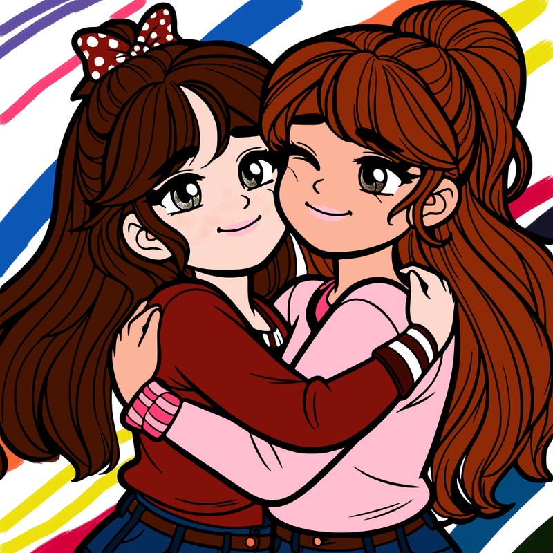 two girls hugging
