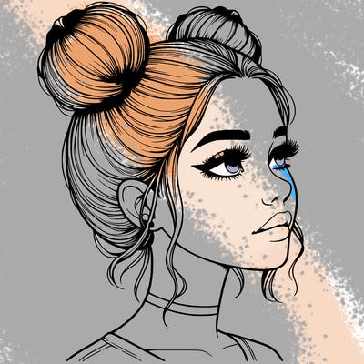 realistic girl with buns on the top of her head