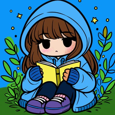girl in oversized hoodie reading a book