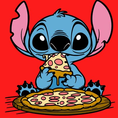 stich eating pizza