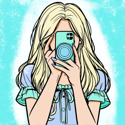 a realistic girl holding her phone taking pictures