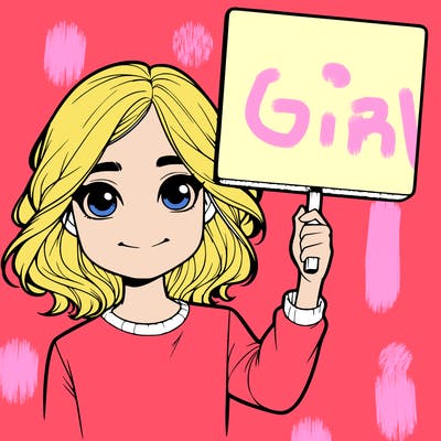 realistic girl holding up a sign