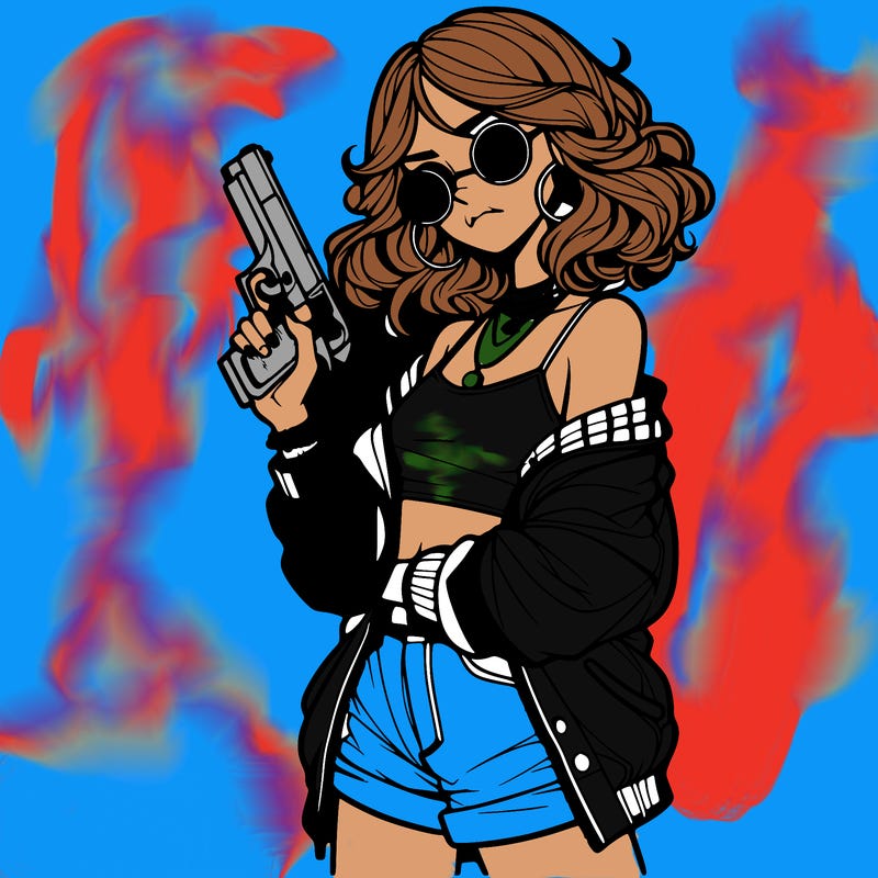stylish teenage girl with gun