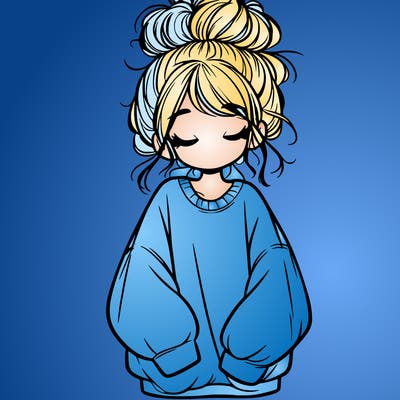 girl with baggy sweatshirt and messy bun