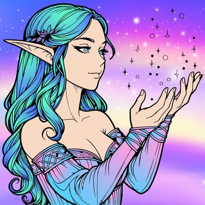 realistic elf girl doing magic