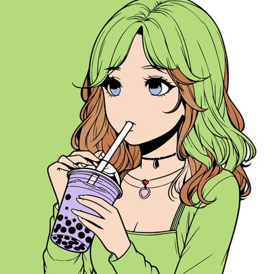 realistic girl drinking boba tea
