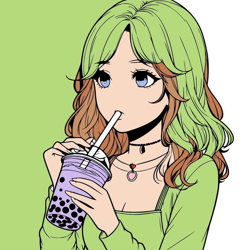 realistic girl drinking boba tea