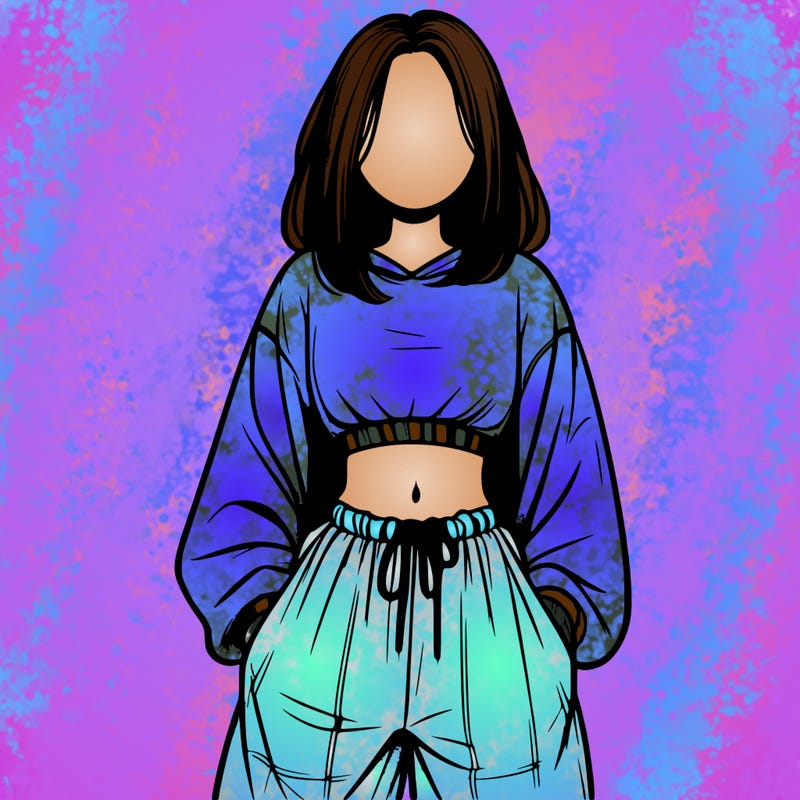 realistic girl faceless with baggy pants and a crop top
