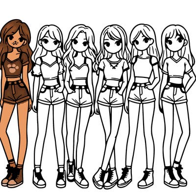 a group of girls wearing crop tops and shorts