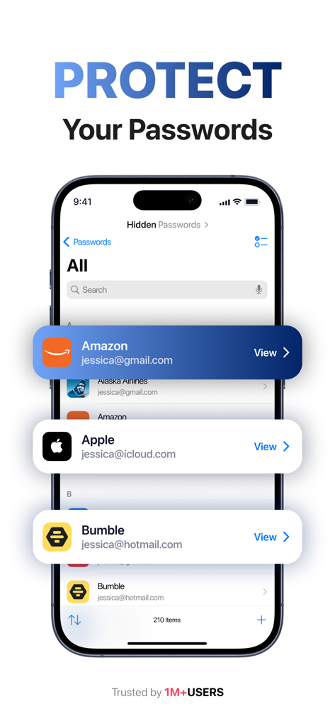 Secret Photo Vault: Safe Files - アカウントログイン情報を保護するための安全なパスワードマネージャーを表示する携帯電話画面