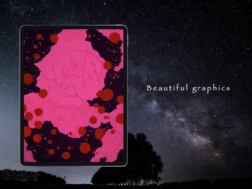 Night on the Galactic Railway - Artistic pink rose illustration on an iPad from the Night on the Galactic Railway sound novel