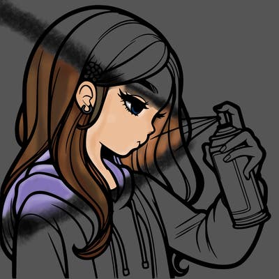 a realistic girl spray painting