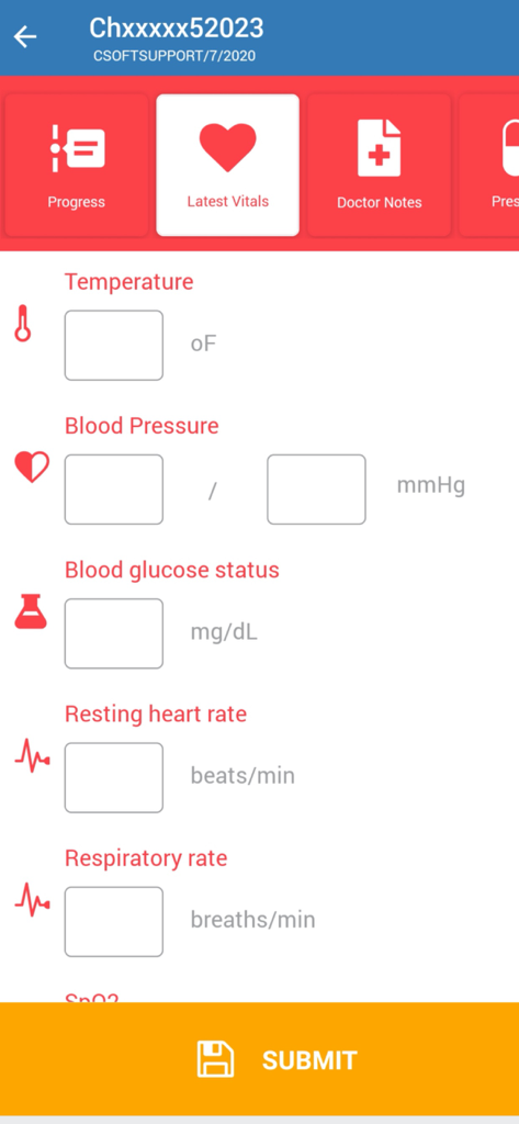 HealthScore - HealthScore app interface for healthcare professionals to enter patient vital signs