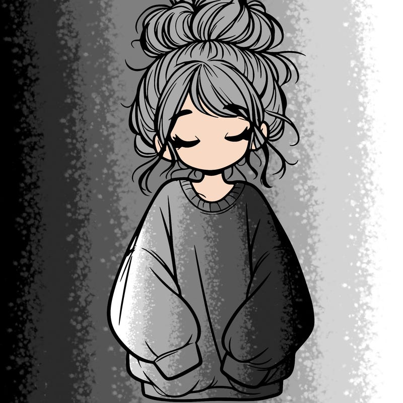 girl with baggy sweatshirt and messy bun