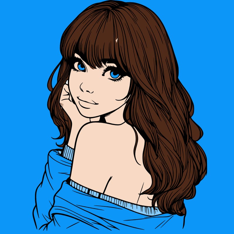 realistic girl with bangs looking over her shoulder