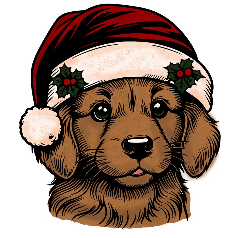 realistic dog wearing a santa hat
