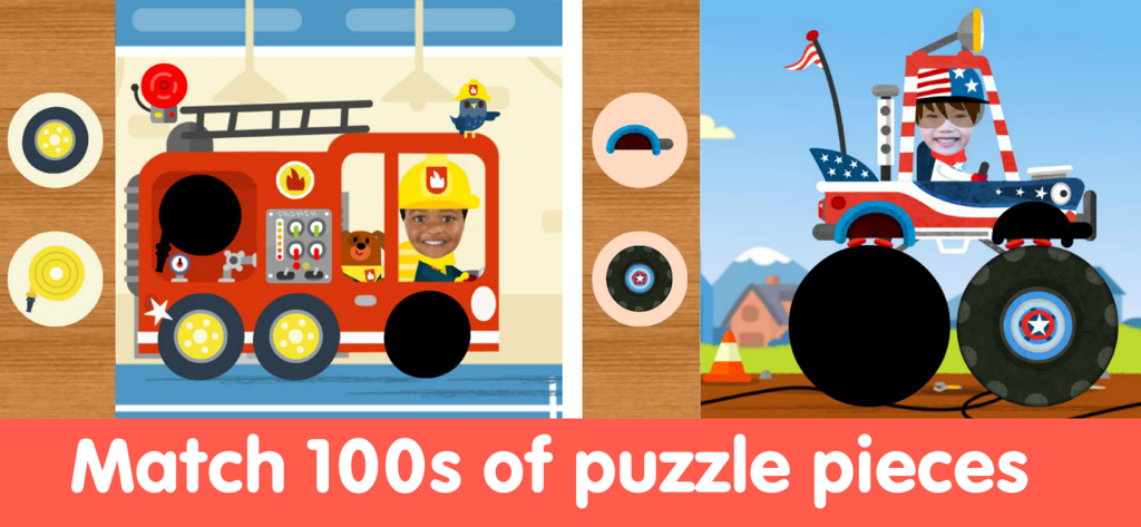 Car Game for Kids 2-5 - Juego de coches para preescolares que muestra puzzles de camiones de bomberos y monster trucks con conductores infantiles personalizados