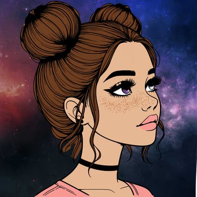 realistic girl with buns on the top of her head