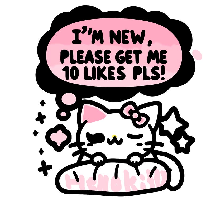 kitty taking a nap dream talking and saying "i'm new, please get me at least 10 likes pls!!"