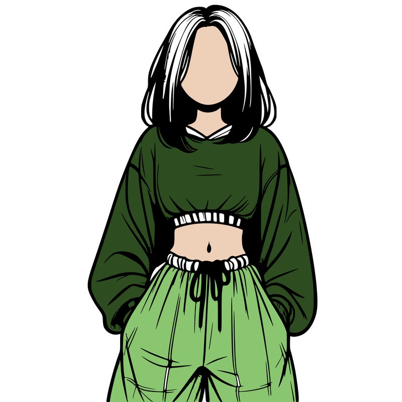 realistic girl faceless with baggy pants and a crop top