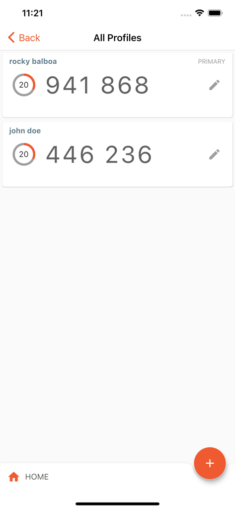 Accops HyID - Accops HyID interface showing 2FA security codes for multiple user profiles.